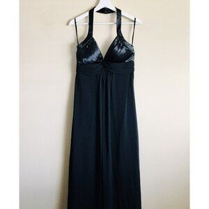 Vintage Lenovia 1990s Black Satin Chiffon Empire Waist‎ Halter Dress Size M